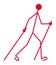 Silhouette of a walking man with trekking poles. Cartoon character drawing. Logotype. Nordic walking.