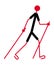 Silhouette of a walking man with trekking poles. Cartoon character drawing. Nordic walking.