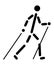 Silhouette of a walking man with trekking poles. Cartoon character drawing. Nordic walking.