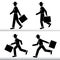 Silhouette walking and running Businessman. Men wearing a hat with a suitcase in hand - Vector set