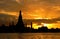 Silhouette of Wat Arun at sunset,The Temple of Dawn, Bangkok ,T