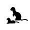 Silhouette of Weasel ferret with cub weasels ferret. An animal of the marten family