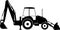 Silhouette of Wheel Backhoe Loader Icon in Flat Style. Vector Illustration