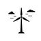 Silhouette Wind power plant. Outline icon of air green energy. Black illustration of electric station, windmill with clouds. Flat