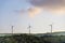 Silhouette windmills ona evening sky