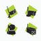 Silhouette Wireless CCTV icon set with antenna - tube, cube, and round shaped CCTV - colored icon, symbol, cartoon logo for securi