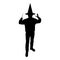 Silhouette wizard holds magic wand trick waving sorcery concept magician sorcerer fantasy person warlock man in robe with magical