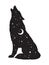 Silhouette of wolf with crescent moon and stars isolated. Sticker, black work, print or flash tattoo design vector illustration. P