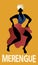 Silhouette of woman dancing Latin music. Merengue. Vector Illustration