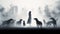Silhouette Of Woman And Dogs In Dystopian Fog - Concept Art