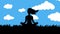 Silhouette of woman doing YOGA Lotus pose outdoor. Everything flow concept seamless looping animation