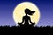 Silhouette of woman doing YOGA Lotus pose outdoor in front of full moon vector