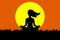 Silhouette of woman doing YOGA Lotus pose outdoor at sunset or sunrise vector