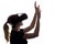 Silhouette of woman in glasses virtual reality