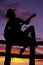 Silhouette of a woman with a guitar playing