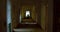 Silhouette of a woman in the hallway of a mysterious house.