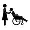 silhouette woman helping another push a reclining wheelchair
