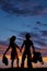 Silhouette of woman holding hat back wind cowboy