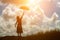 Silhouette of woman holding umbrella sunny day