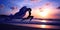 Silhouette of woman jumping on the beach