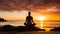 Silhouette Of Woman Meditating At Sunrise On Beach