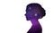 Silhouette of woman over violet space background