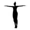 Silhouette of woman performing yoga asana on tiptoes with arms spread apart in different directions