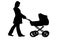Silhouette of a woman pushing a stroller