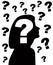 Silhouette of woman with question marks