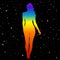 Silhouette of woman in rainbow colors showing position of human