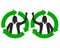 Silhouette of a woman with raised hand in the fight for the conservation of ecology inside the green symbol of ecology.