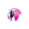 silhouette of a woman shopping with a pink globe