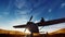 silhouette woman sitting on plane wing and a boy running with toy plane