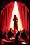 Silhouette of a woman on stage singing in front of a crowd of spectators in red tones picture. AI Generated