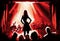 Silhouette of a woman on stage singing in front of a crowd of spectators in red tones picture. AI Generated