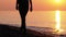 Silhouette of a Woman at Sunset Running along the Seashore