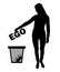 Silhouette of a woman throws the word ego into the garbage bin