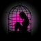 Silhouette of woman trapped in the cage