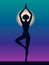 Silhouette of woman vector illustration. Pose Vrikshasana. Girl Meditation yoga