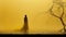 Silhouette Of Woman In Yellow Skirt Amidst Ethereal Mist