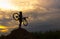 Silhouette the women in action lifting bicycle