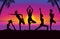 Silhouette of women group posing different yoga posture