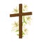 Silhouette of wooden cross with lilies. Happy Easter concept illustration or greeting card. Religious symbols of faith