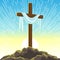 Silhouette of wooden cross with shroud. Happy Easter concept illustration or greeting card. Religious symbol of faith