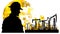 Silhouette of Worker at Oil Pump Rig Site