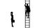 Silhouette of workers, a man climbs the career ladder instead of a woman