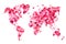 Silhouette of world map of rose petals