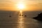 Silhouette yacht. Boat on the andaman sea at sunset in Phuket, Thailand