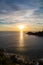 Silhouette yacht. Boat on the andaman sea at sunset in Thailand