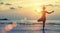 Silhouette of yoga woman on sea sunset Meditation.